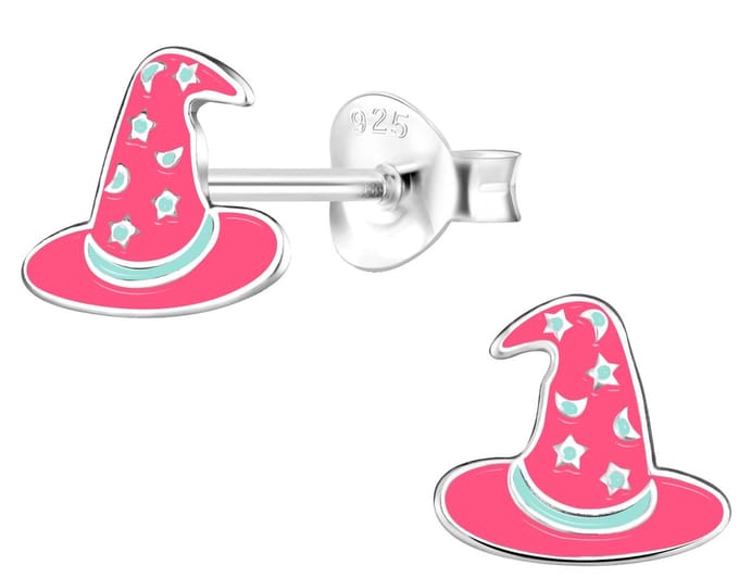 Joy|S - Zilveren halloween oorbellen - heksenhoed roze