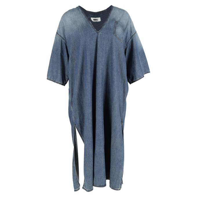 Maison Margiela midi-jurk met V-hals en zijsplit in katoenen denim