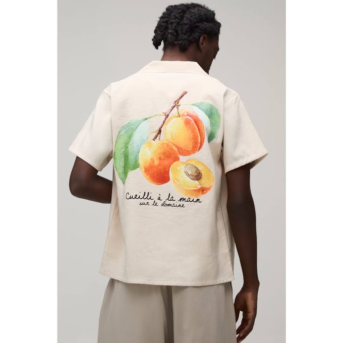 Regular Fit Overhemd Met Korte Mouwen En Fruitprint Op De Rug | Stone | Size Medium