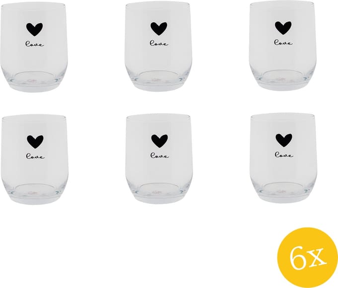 Clayre & Eef Waterglas set van 6 stuks 300 ml Glas Hart Love Drinkbeker