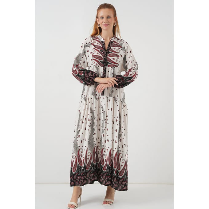 Patroon V-hals Maxi Jurk