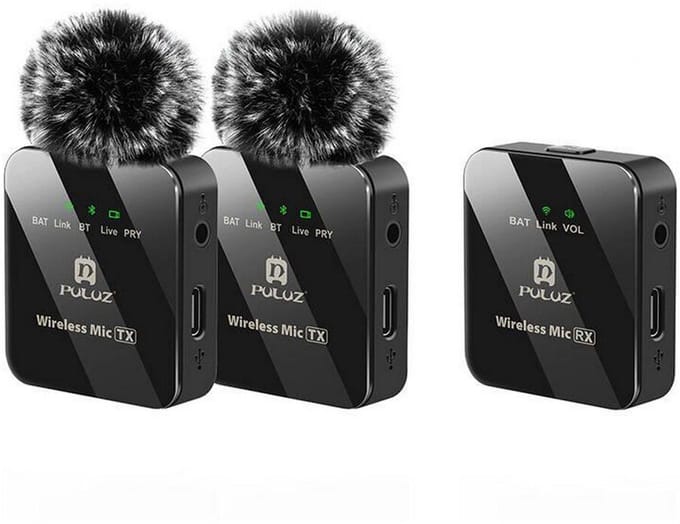 Puluz Wireless Lavalier Microphone 2 TX + 1 RX