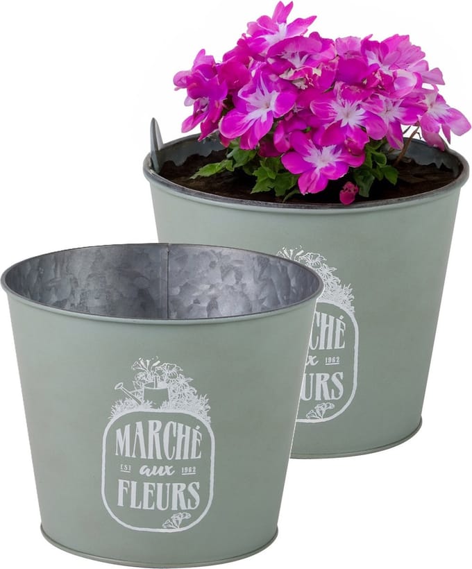 Sunnydays /plantenpot/bloempot - 2x - zink - jadegroen - D17 x H14 cm