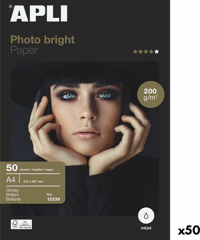 Glanzend Fotopapier Apli Inkjet A4 200 g/m²
