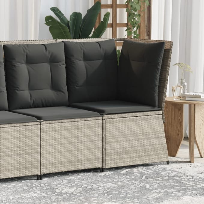 vidaXL - Tuinhoekbank - met - kussens - poly - rattan - lichtgrijs