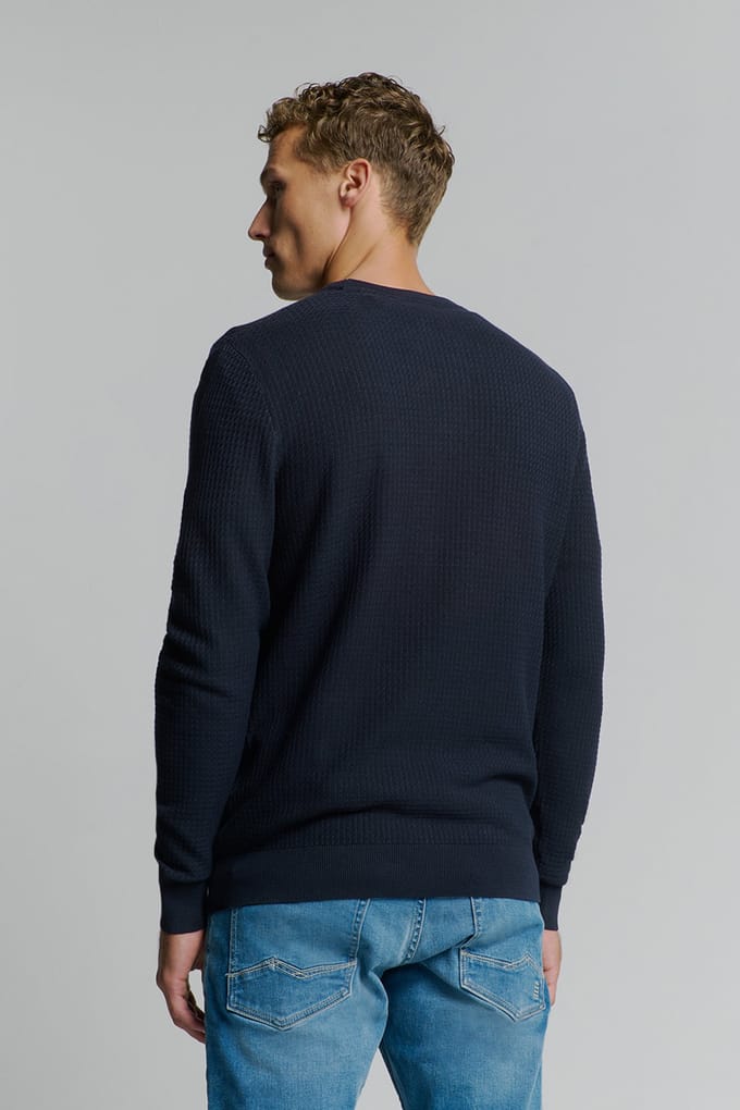 No Excess Pullover Crewneck 2 Coloured Waffle Jacquard Blueberry Größe: XXL | Pullover Outlet | Herren | Blau
