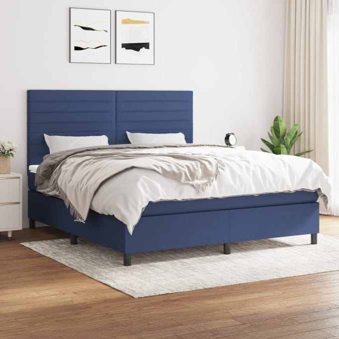 vidaXL - Boxspring - met - matras - stof - blauw - 180x200 - cm