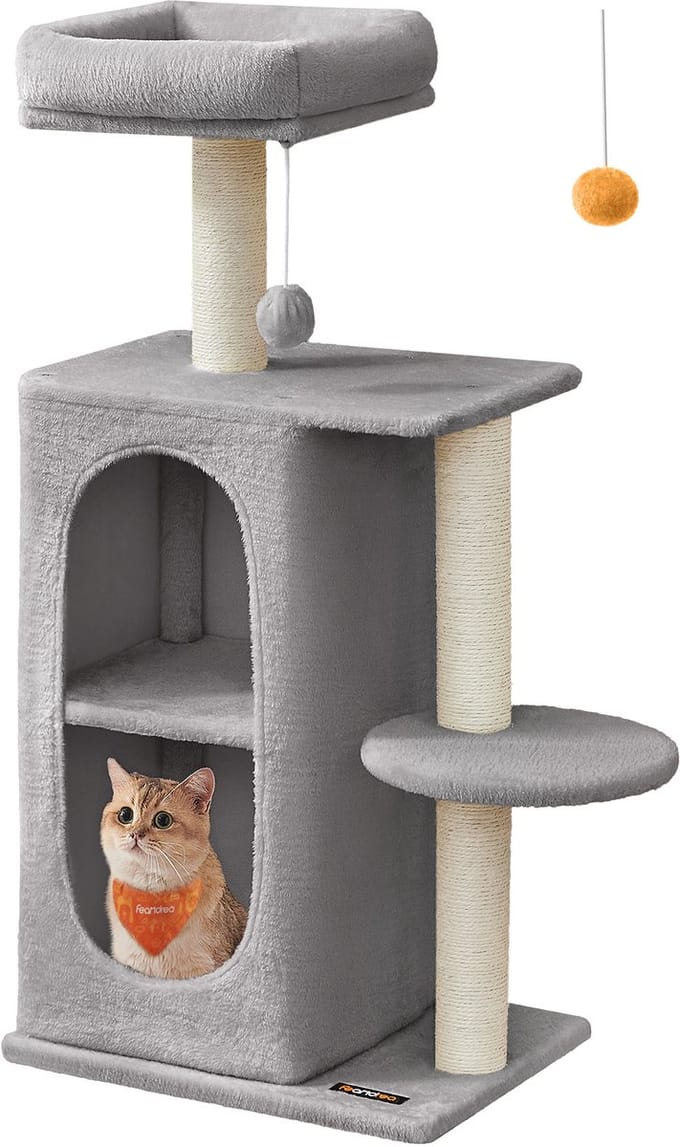 Feandrea - Krabpaal - Kattenboom - Voor Katten - Compacte - 2 Huisjes - Krabpalen