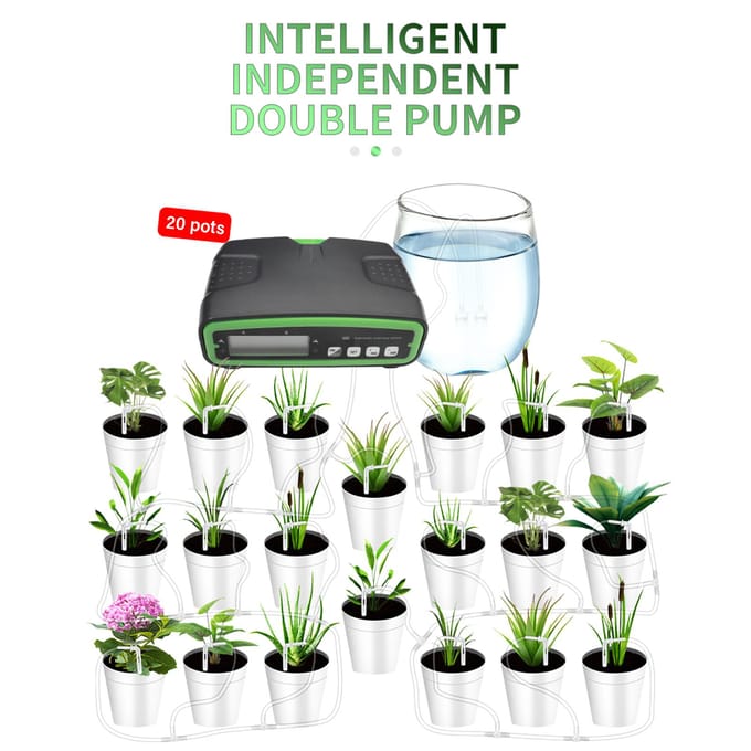 Automatisch dubbelpompbewateringssysteem voor 20 potplanten Irrigatiekit met 30-dagen programmeerbaar wit