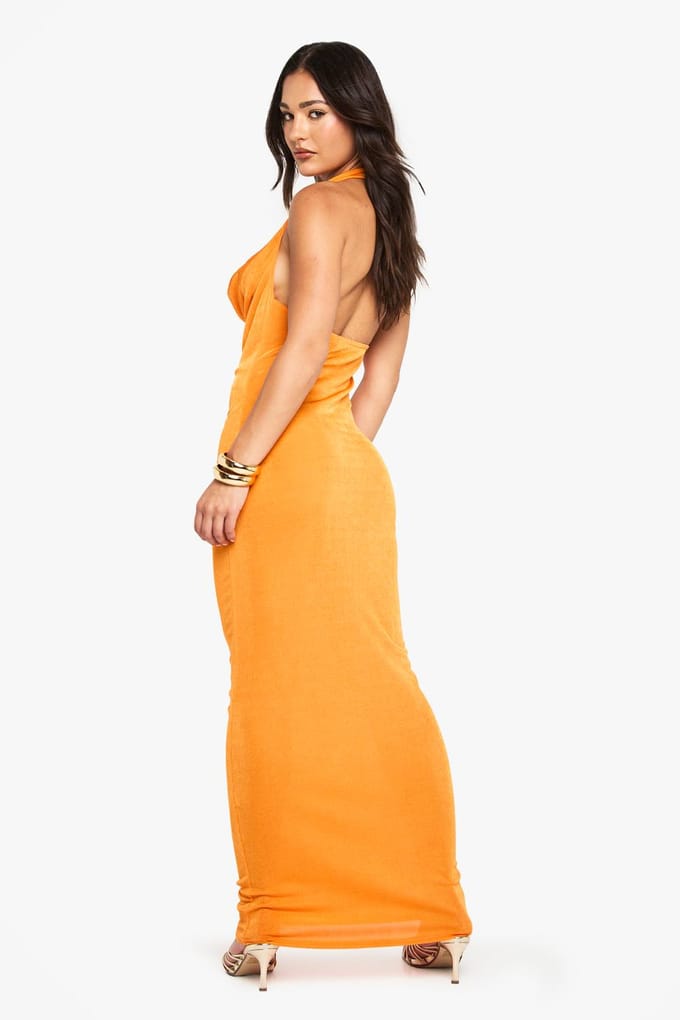 boohoo Dames Petite Beaded Cowl Slinky Maxi-jurk | Orange | Maat: 16