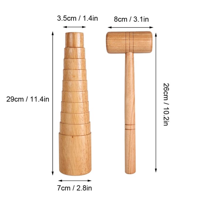 2 pièces / ensemble Mandrin en bois Tailleur Fabrication de bijoux Ajuster Taille de bracelet Bâton de mesure Outil Marteau beige