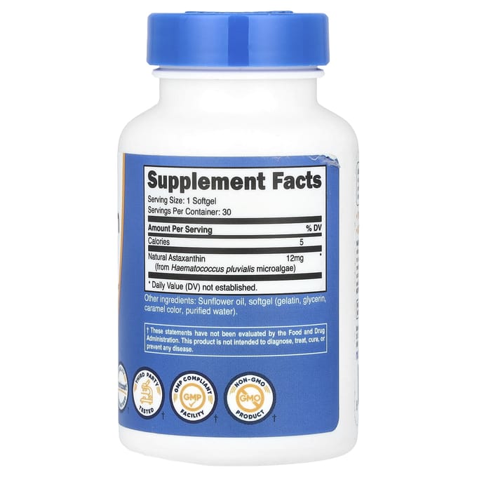 Nutricost, Astaxanthine, 12 mg, 30 Gélules Molles