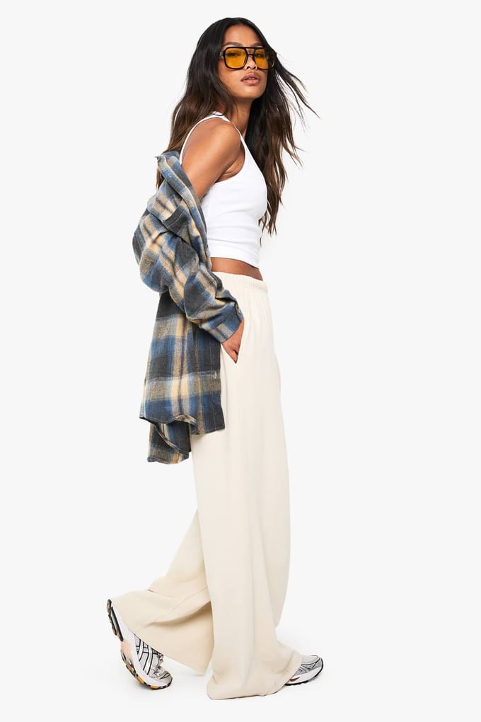 Dames Boohoo Basics Rib Straight Leg Trouser | Stone | Maat: 6