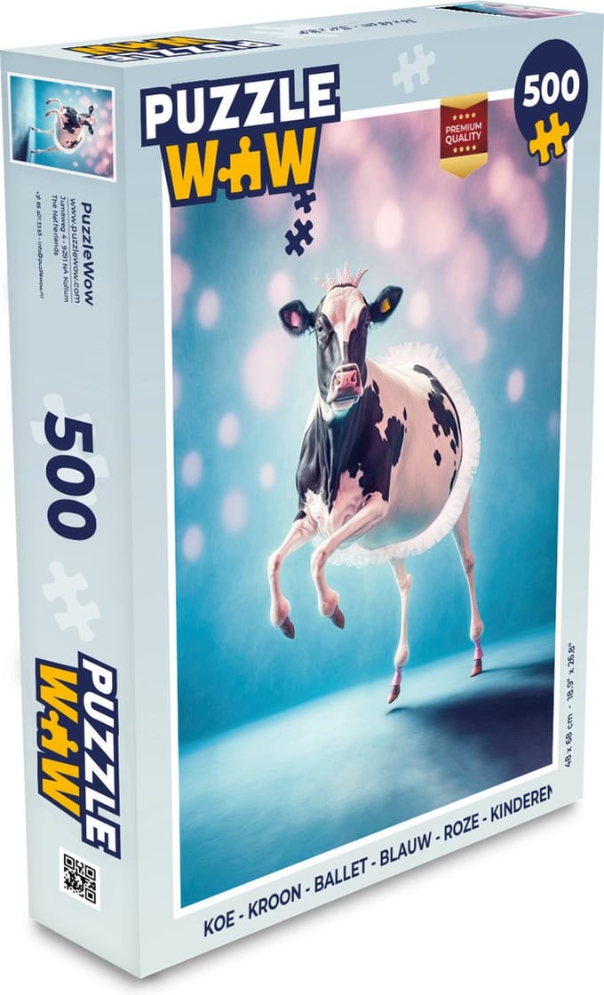 Puzzel Koe - Kroon - Ballet - Blauw - Roze - Kinderen - Legpuzzel - Puzzel 500 stukjes