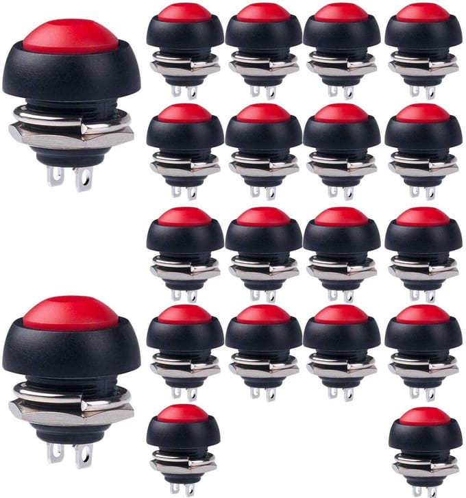 Dailygoody - 20x 12mm Rode Waterdichte Momentane Mini Drukknop - SPST ON-OFF