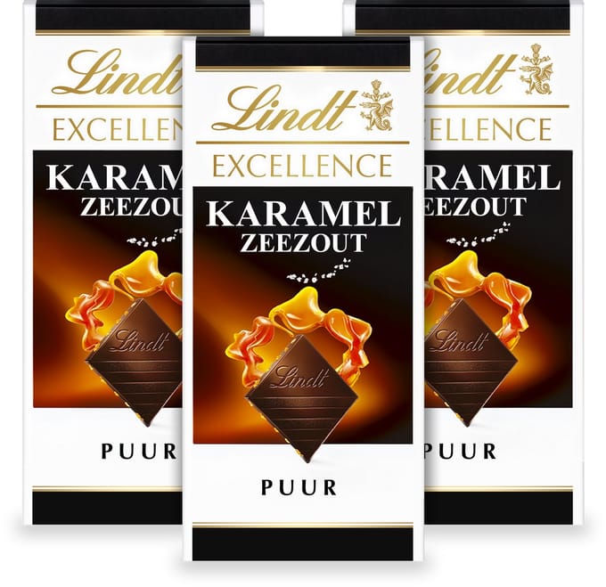 Lindt EXCELLENCE Chocolade Reep Puur - Karamel Zeezout Pure Chocolade 100g - 3-pack