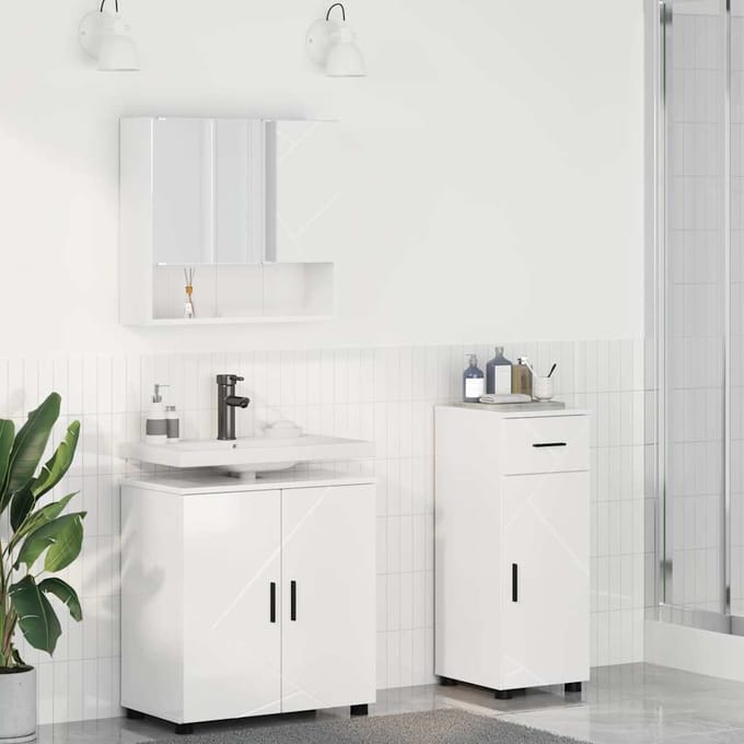 vidaXL - Badkamermeubel - Set - 3 - st - Hoogglans - wit - 61 - x - 35 - x - 64 - cm