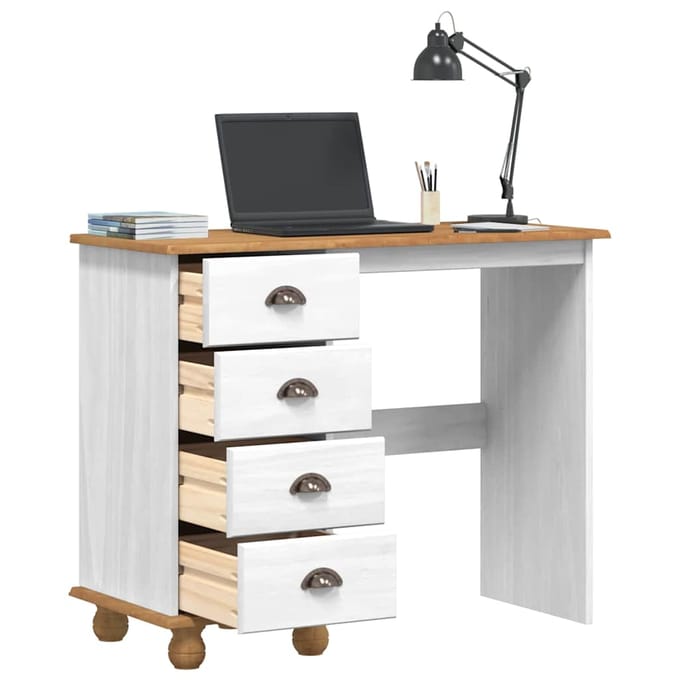 vidaXL - Schrijfbureau - ASKIM - Wit - 95 - x - 40 - x - 75 - cm - Massief - grenenhout