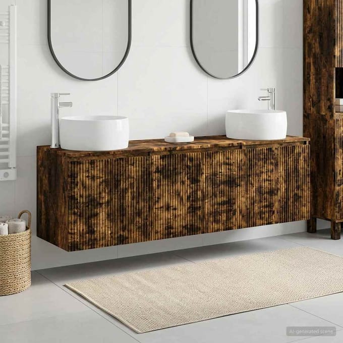 vidaXL - Badkamerkast - set - 3 - st - Gerookt - eiken - 49,5 - x - 44,5 - x - 66 - cm
