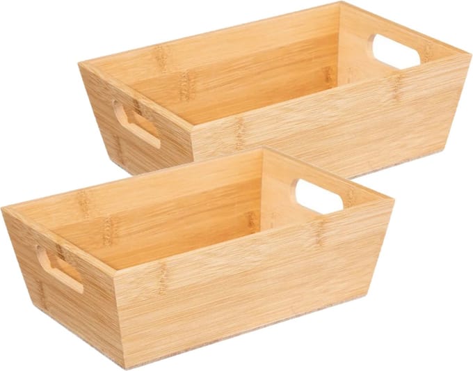 5Five Broodmand Classic Backery - 2x stuks - Bamboe - rechthoekig - houtkleur - 23 x 16 x 7 cm