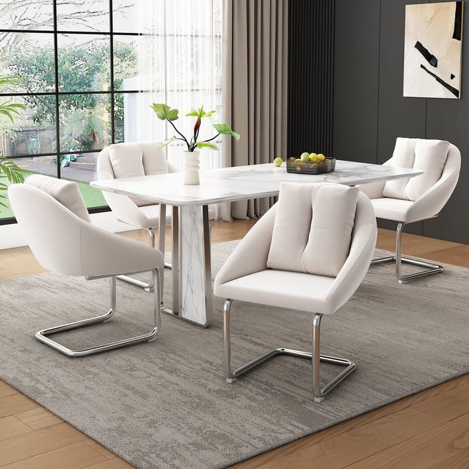 REDOM Eetkamerstoel - Draaibaar - Modern - Metaal - Beige - Set van 4
