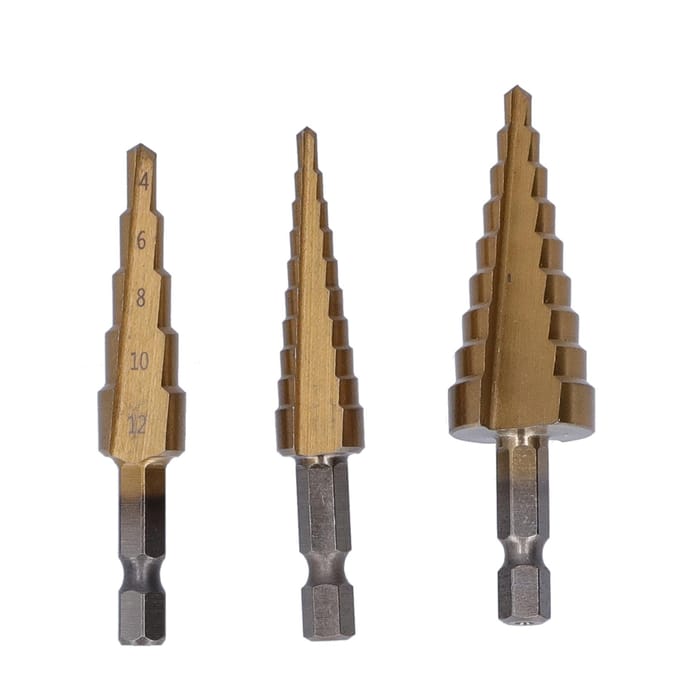 3 Stuks Trappenboor Ti-geplateerd Legeringsstaal Zeskantige Schacht Rechte Groef 312412420