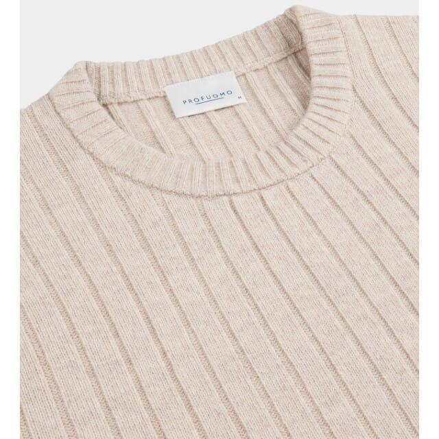 Profuomo Pullover Rib Wol Blend Sand - Maat XL - Heren - Pullovers