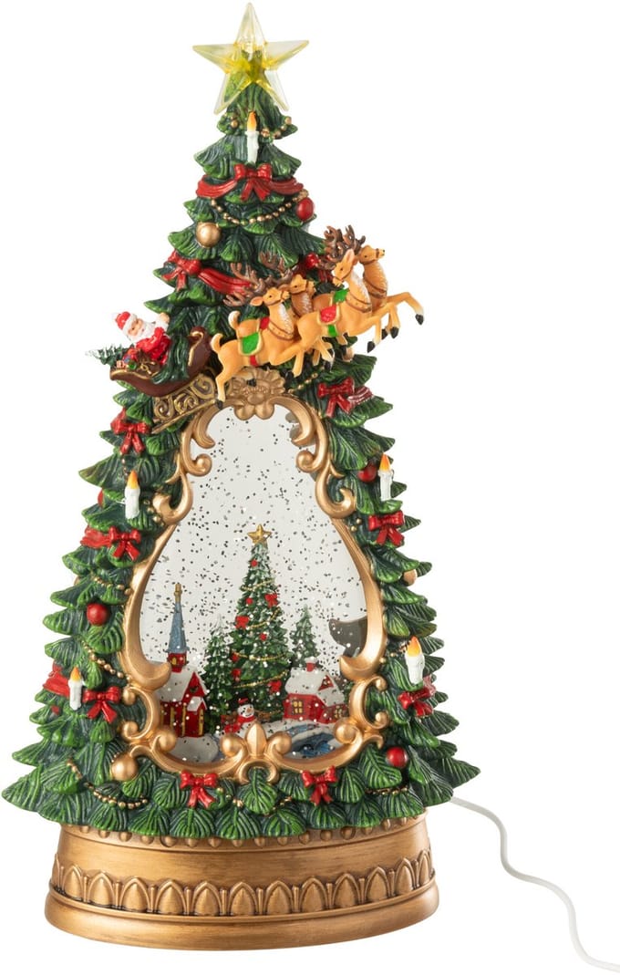 J-Line decoratie Kerstboom Dorp + Lichten - kunststof - mix