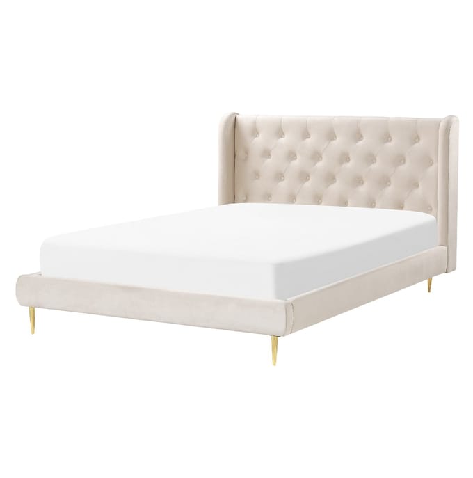 FORBACH - Tweepersoonsbed - Beige - 140 x 200 cm - Fluweel
