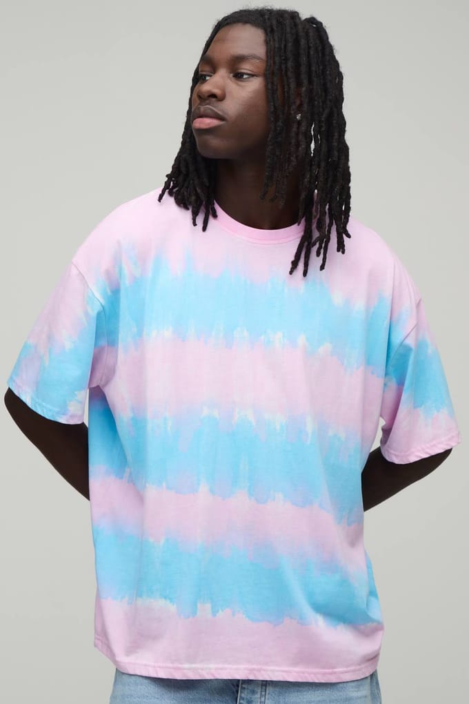 Oversized Gestreept Tie Dye T-shirt | Pink | Size Medium