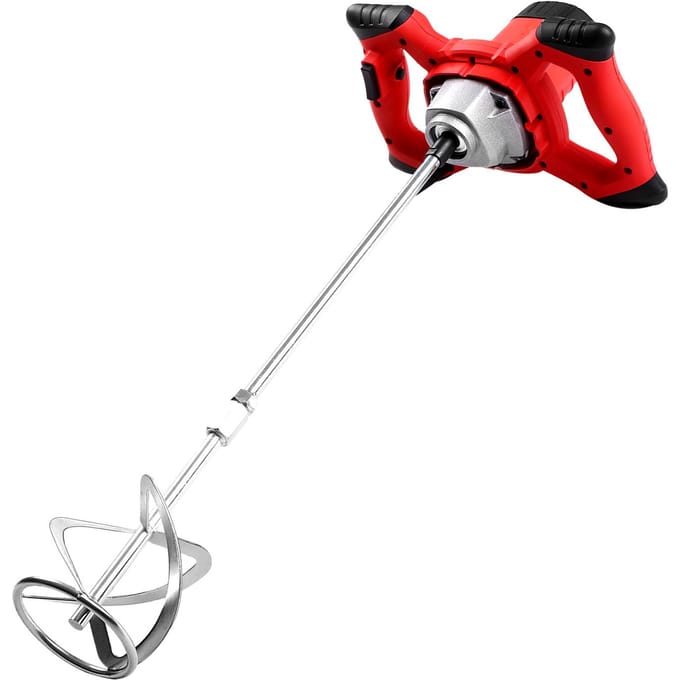 Geevorks 2100W elektrische cementmixer, heavy duty 6-snelheidsregeling, handheld S-type beton EU PLUG red