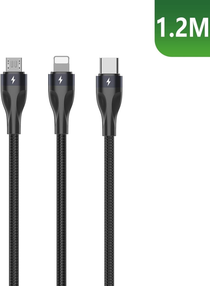 Rixus RXUC23 Two-For-Three Fast Charging Cable Black