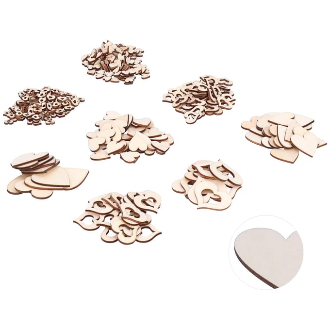 400 stuks houten holle hartchips, decoratieve houten plakjes, knutselwerkjes voor bruiloften en feesten white