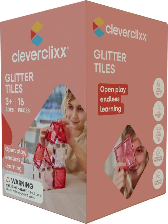 Glitter Tiles Pack Transparant & Pink 16-delig