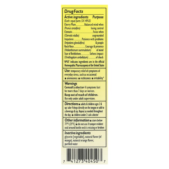 Bach, Rescue Remedy® Dropper, Orange & Mango, 0.7 fl oz (20 ml) yellow
