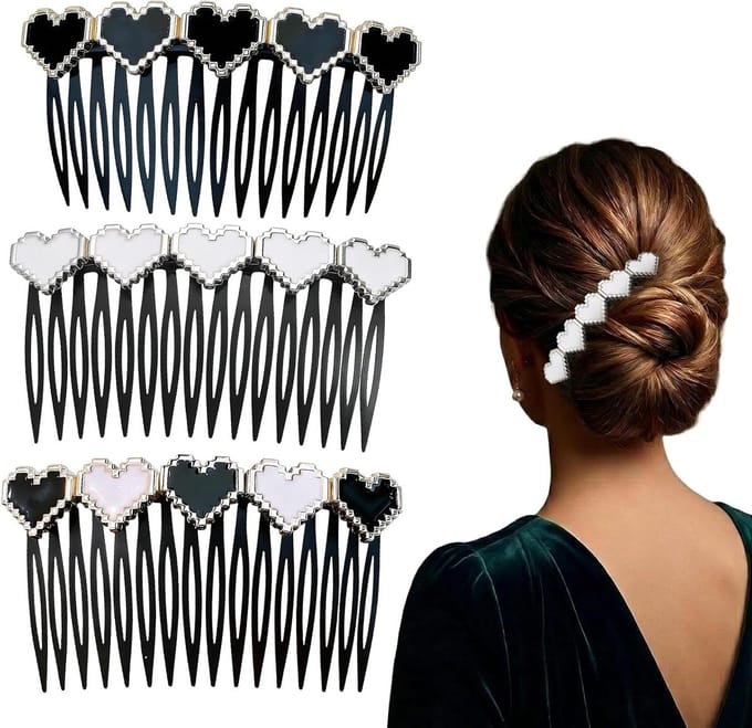 Haarkammen Hartvorm - Acryl Kamset - Haar Styling - Romantisch Design - 3 Stuks - Zwart Wit
