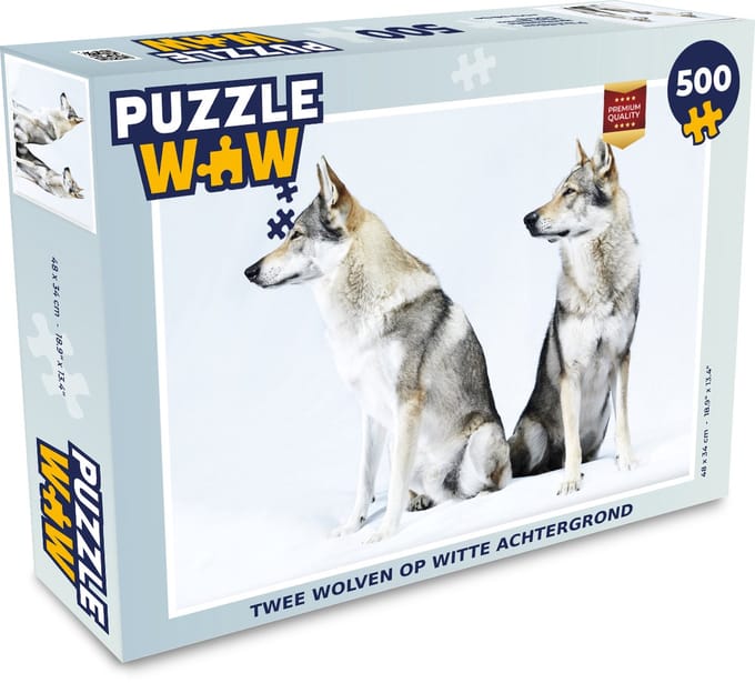 Puzzel Twee wolven op witte achtergrond - Legpuzzel - Puzzel 500 stukjes