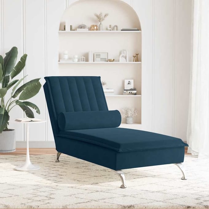 vidaXL - Massage - chaise - longue - met - bolster - fluweel - blauw