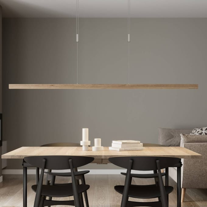 Quitani LED hanglamp Nora, eiken naturel, lengte 158 cm