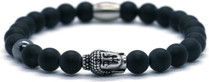 IbizaMen - Heren armband - mat onyx 8mm - Hematiet - RVS buddha