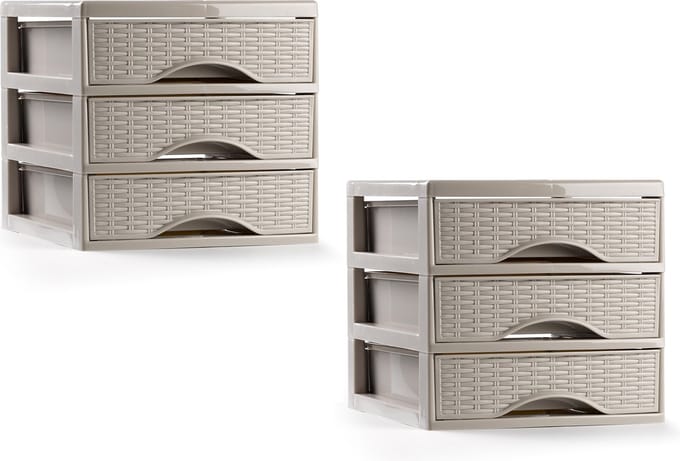 PlasticForte ladeblokje/bureau organizer - 2x - 3 lades - beige - L18 x B23 x H17 cm