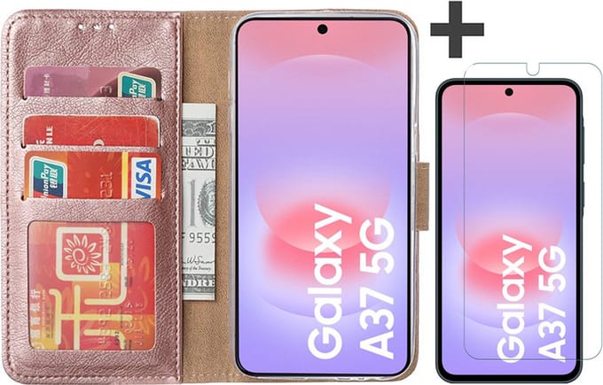 Hoesje met Screenprotector Geschikt voor Samsung Galaxy A37 – Arara bookcase met pasjeshouder - Rosegoud