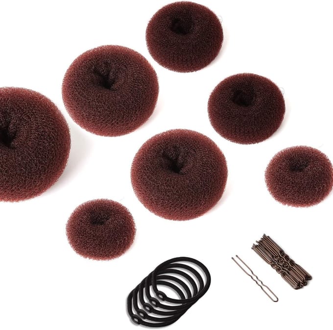 Famanu - Haar donut set 7-delig, ring-style buns met 5 elastieken & 20 haarspelden (bruin)