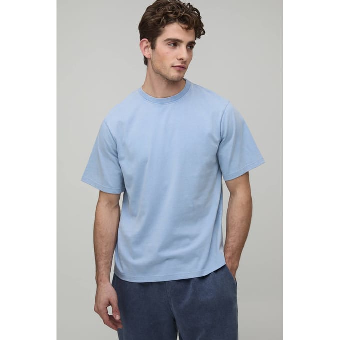 Essential Gewassen Boxy Heavyweight T-shirt | Washed Light Blue | Size Large
