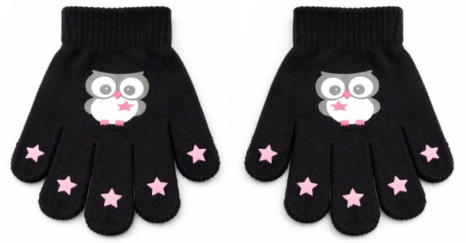 Kinderhandschoenen zwart met uiltje en sterren