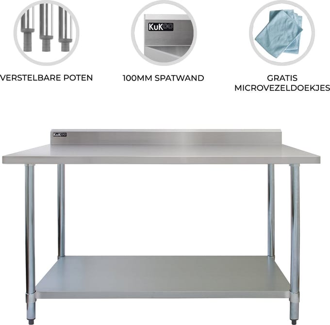 Rvs horecawerktafel - zilver - 120x60x90cm - spatrand 10cm
