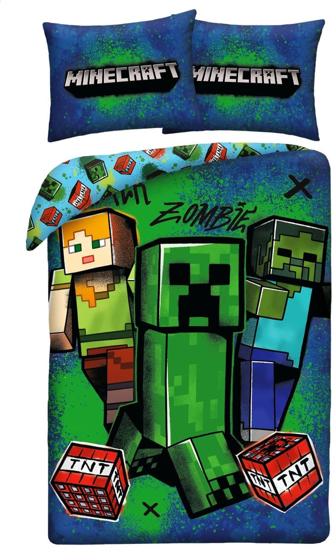 Minecraft Dekbedovertrek Zombie Creeper - 140 x 200 + 70 x 90 cm - Polyester