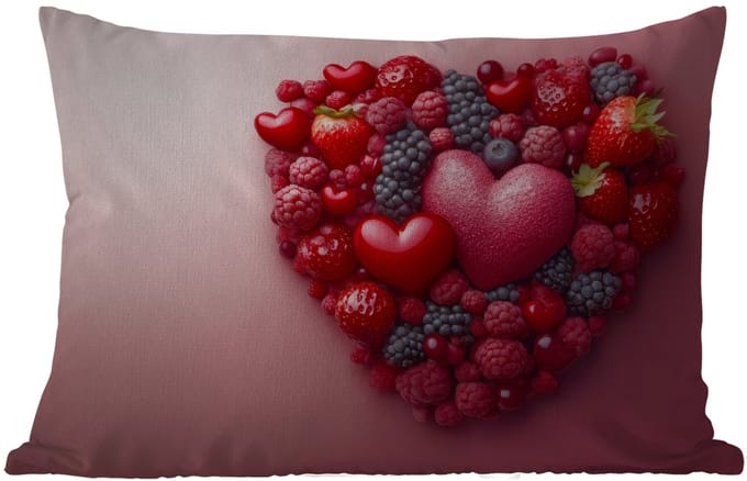 Buitenkussens - Tuin - Fruit - Hartjes - Aardbeien - Frambozen - Bosbessen - 50x30 cm