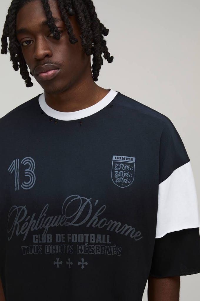 Oversized Boxy Dubbele Nep-laag Heavyweight Gewassen Distressed T-shirt | Black | Size Medium