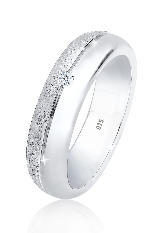 Elli PREMIUM - Ring - Dames Basis Band Ring met Diamant (0.03 ct.) in 925 Sterling Zilver - Dames